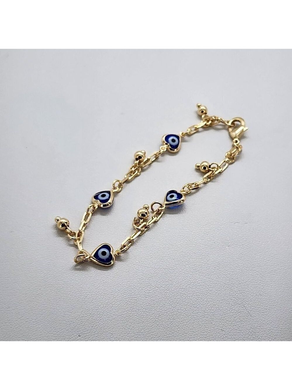 Brand New Brazilian 18k Gold Filled Multi Blue Heart Evil Eye Bracelet - Picture 5 of 5